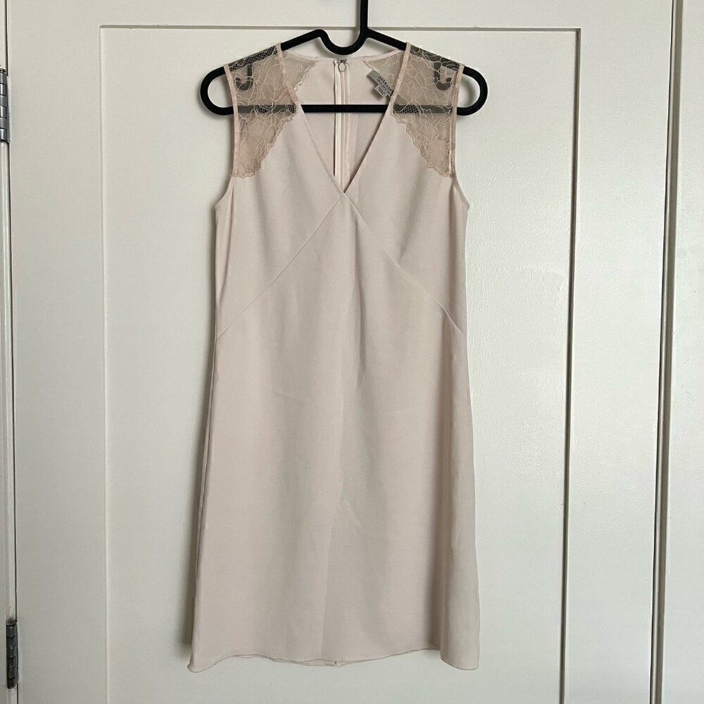 AllSaints Womens Dress US 0 Beige Pink Mesh Lace Sleeveless V-Neck Zip Closure